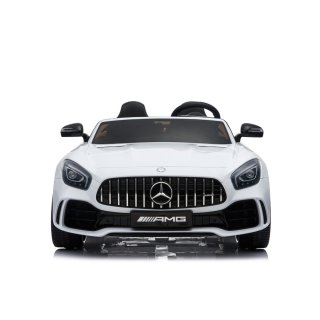 Kinder Elektroauto "Mercedes GT R Doppelsitzer" - lizenziert - 12V10AH, 2 Motoren 2,4Ghz Fernsteuerung, MP3, Ledersitz EVA Weiss Kinderfahrzeug