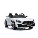 Kinder Elektroauto "Mercedes GT R Doppelsitzer" - lizenziert - 12V10AH, 2 Motoren 2,4Ghz Fernsteuerung, MP3, Ledersitz EVA Weiss Kinderfahrzeug