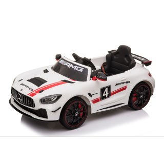 Kinderfahrzeug - Elektro Auto Mercedes AMG GT4 - lizenziert - 12V, 2 Motoren, 2,4Ghz Fernsteuerung, MP3, Ledersitz, EVA, Weiss