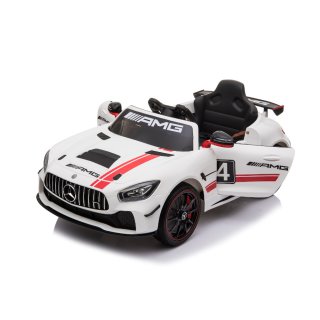 Kinderfahrzeug - Elektro Auto Mercedes AMG GT4 - lizenziert - 12V, 2 Motoren, 2,4Ghz Fernsteuerung, MP3, Ledersitz, EVA, Weiss