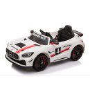 Kinderfahrzeug - Elektro Auto "Mercedes AMG GT4" - lizenziert - 12V, 2 Motoren, 2,4Ghz Fernsteuerung, MP3, Ledersitz, EVA, Weiss