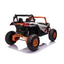 Kinderfahrzeug Quad Buggy UTV-MX Orange-Weiß, 24 Volt, Doppelsitzer, Leder, EVA, Allrad, MP3, 142 cm XXL