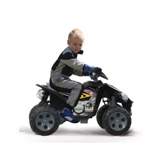 Seitenansicht rechts des Kinderquads elektro "Jamara MPX", Ride-on Quad für Kinder, Junge fährt mit dem Quad